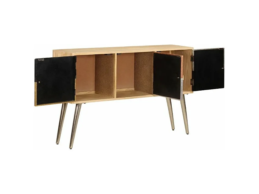 Buffet 3 portes manguier massif et métal doré Pictou