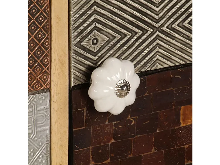 Buffet 3 portes manguier massif et métal doré Pictou