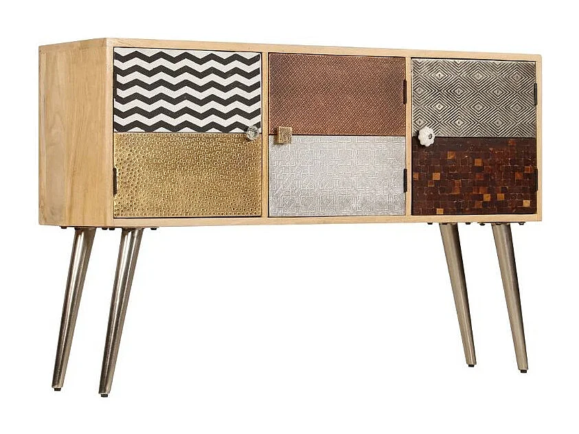 Buffet 3 portes manguier massif et métal doré Pictou