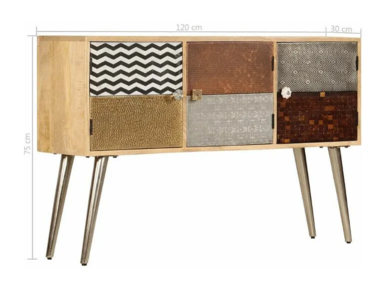 Buffet 3 portes manguier massif et métal doré Pictou