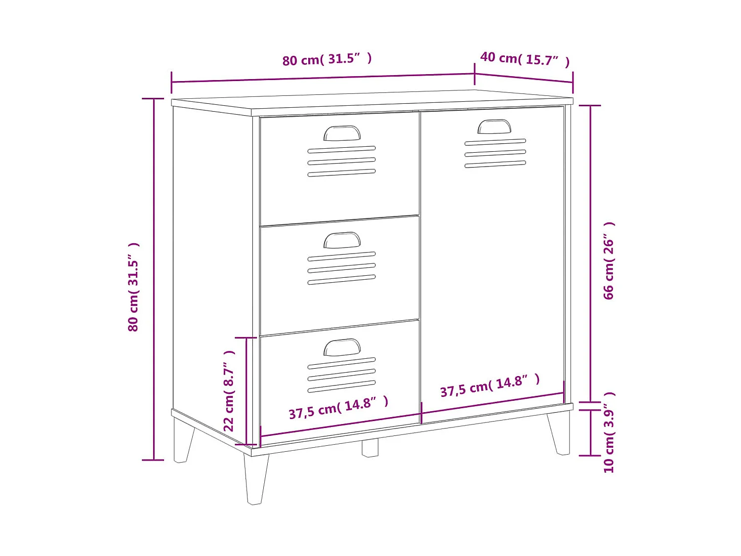 Buffet VIKEN blanc 80x40x80 bois massif de pin
