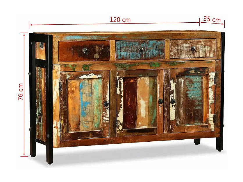 Buffet 3 portes 3 tiroirs Broust 120cm – Bois massif recyclé et métal noir