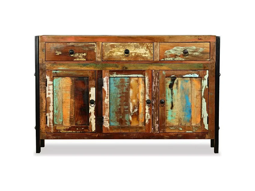Buffet 3 portes 3 tiroirs Broust 120cm – Bois massif recyclé et métal noir