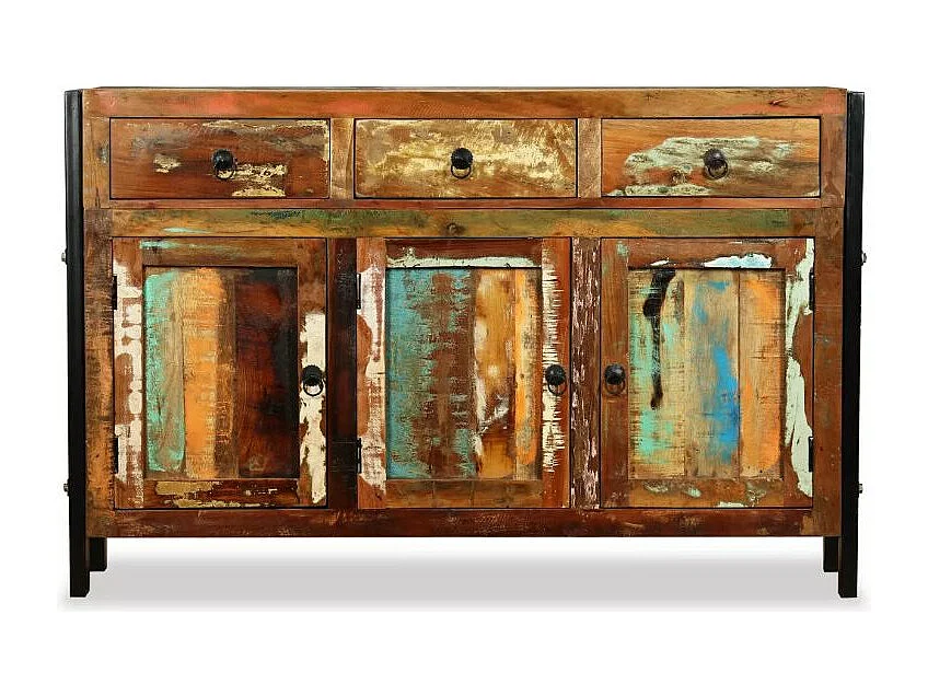 Buffet 3 portes 3 tiroirs Broust 120cm – Bois massif recyclé et métal noir