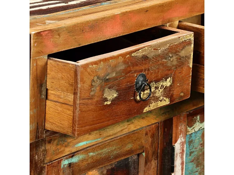 Buffet 3 portes 3 tiroirs Broust 120cm – Bois massif recyclé et métal noir