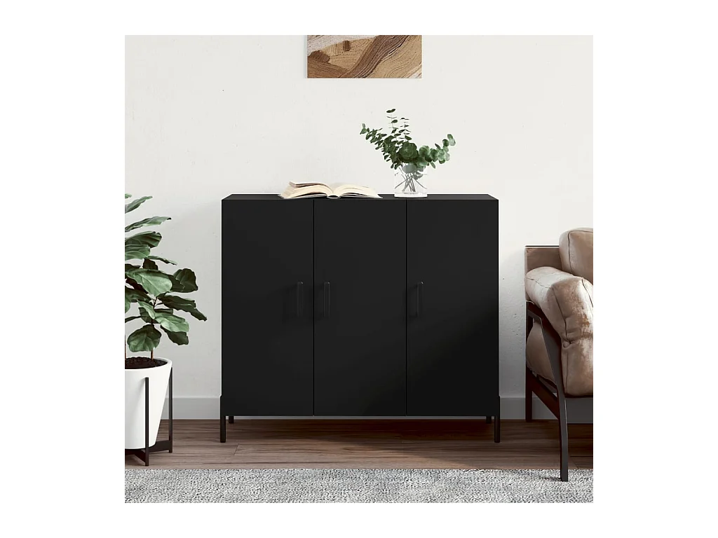 Buffet noir 90x34x80 bois d'ingénierie