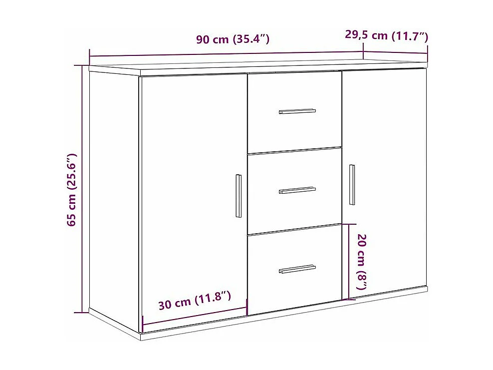 Buffet vieux bois 90x29,5x65 bois d'ingénierie