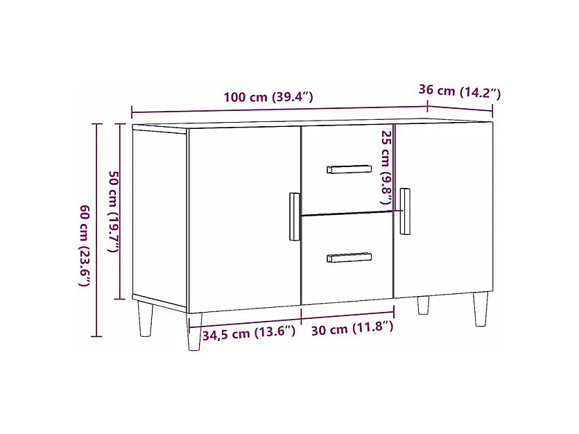 Buffet chêne artisanal 100x36x60 bois d'ingénierie