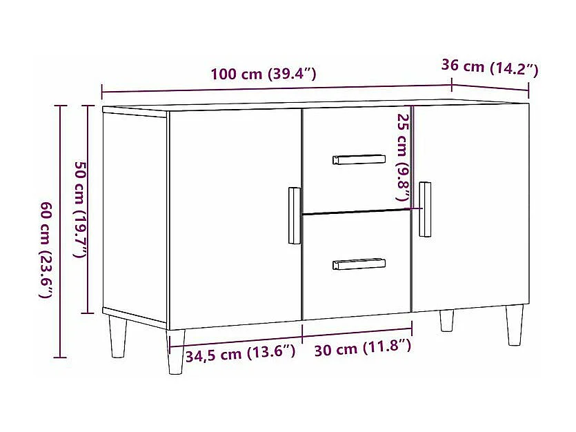 Buffet chêne artisanal 100x36x60 bois d'ingénierie