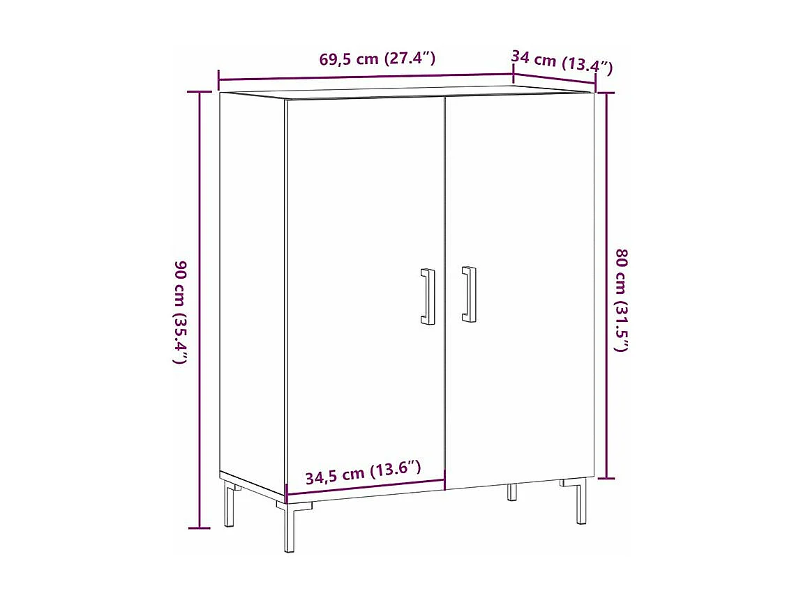 Buffet vieux bois 69,5x34x90 bois d'ingénierie