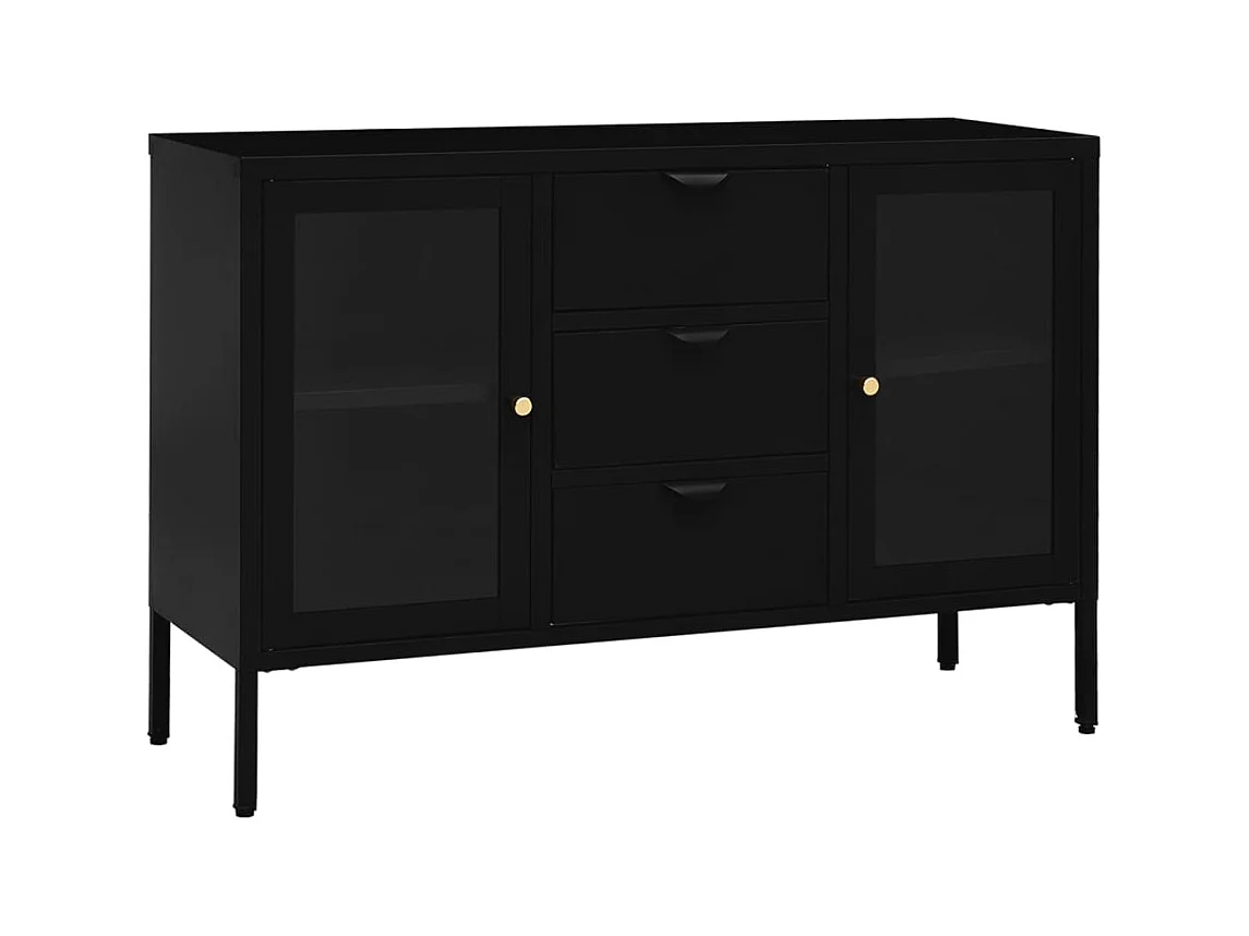 Buffet Lapona 105cm – Acier et verre trempé-Couleur Noir