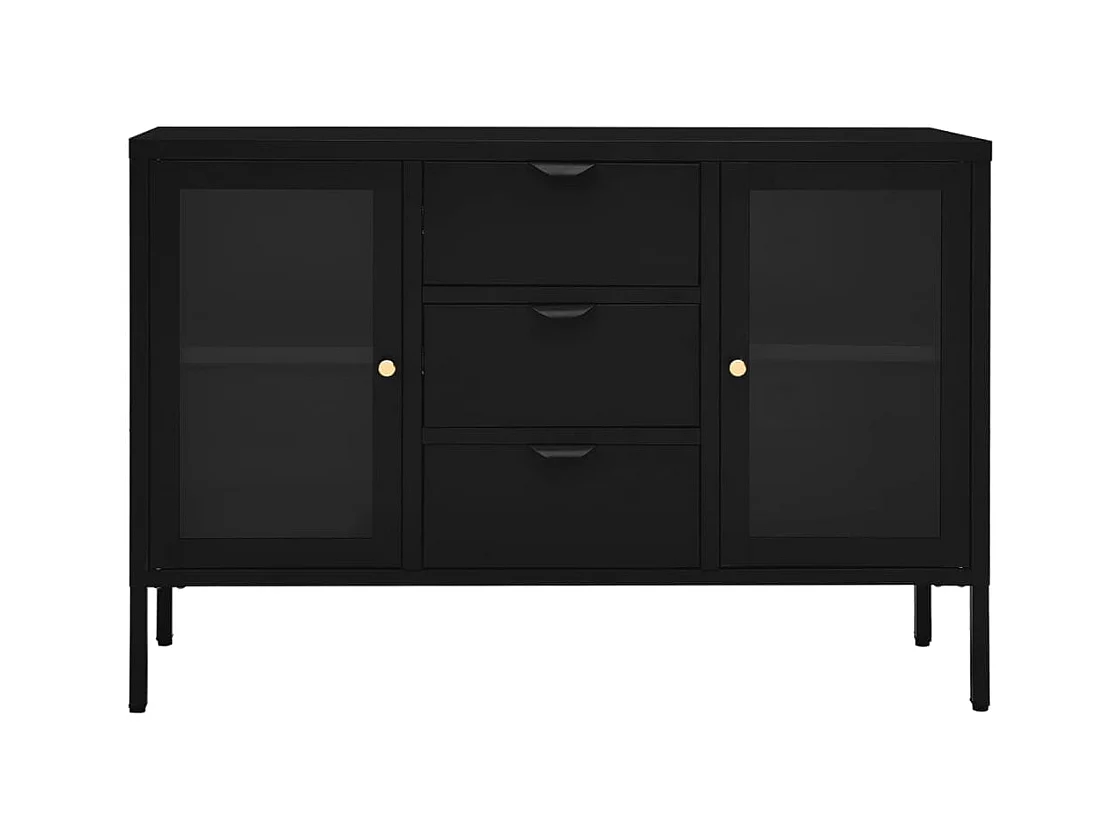 Buffet Lapona 105cm – Acier et verre trempé-Couleur Noir