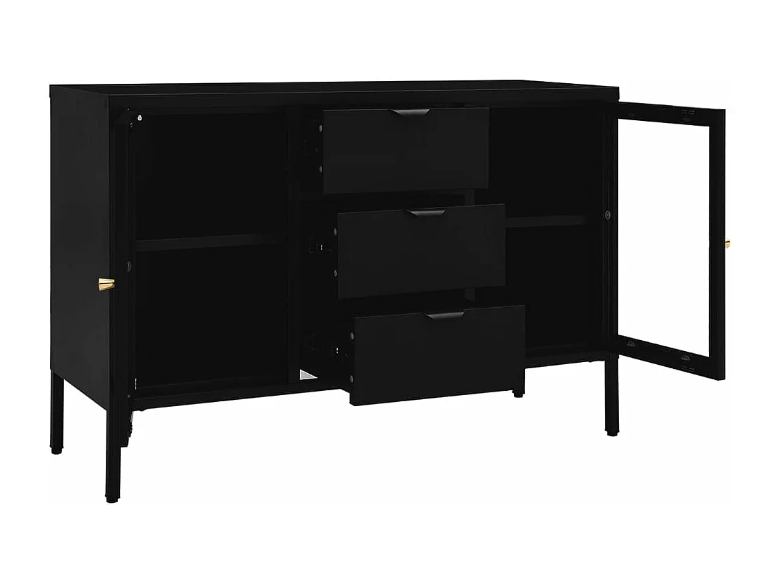 Buffet Lapona 105cm – Acier et verre trempé-Couleur Noir