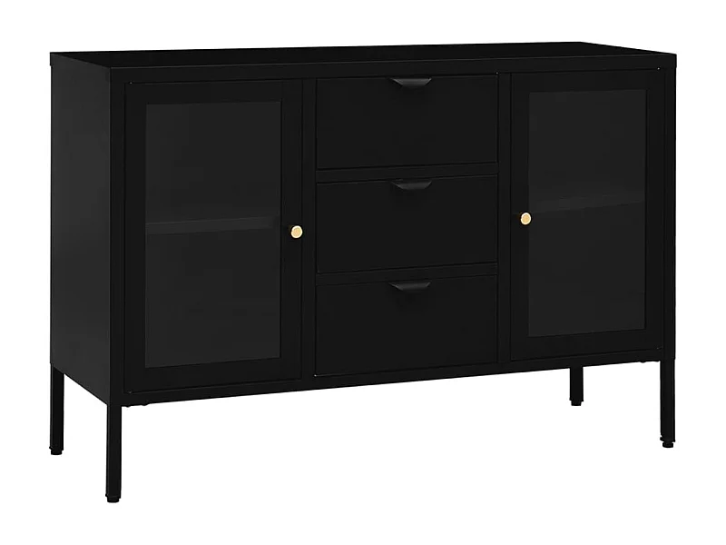 Buffet Lapona 105cm – Acier et verre trempé-Couleur Noir