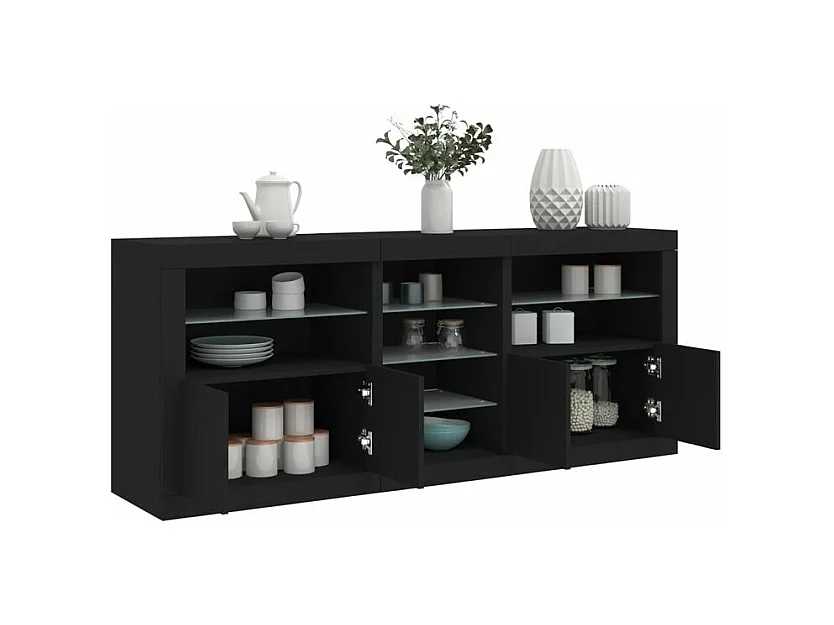 Buffet avec lumières LED noir 181,5x37x67