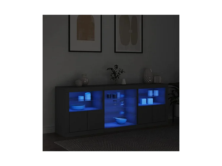 Buffet avec lumières LED noir 181,5x37x67