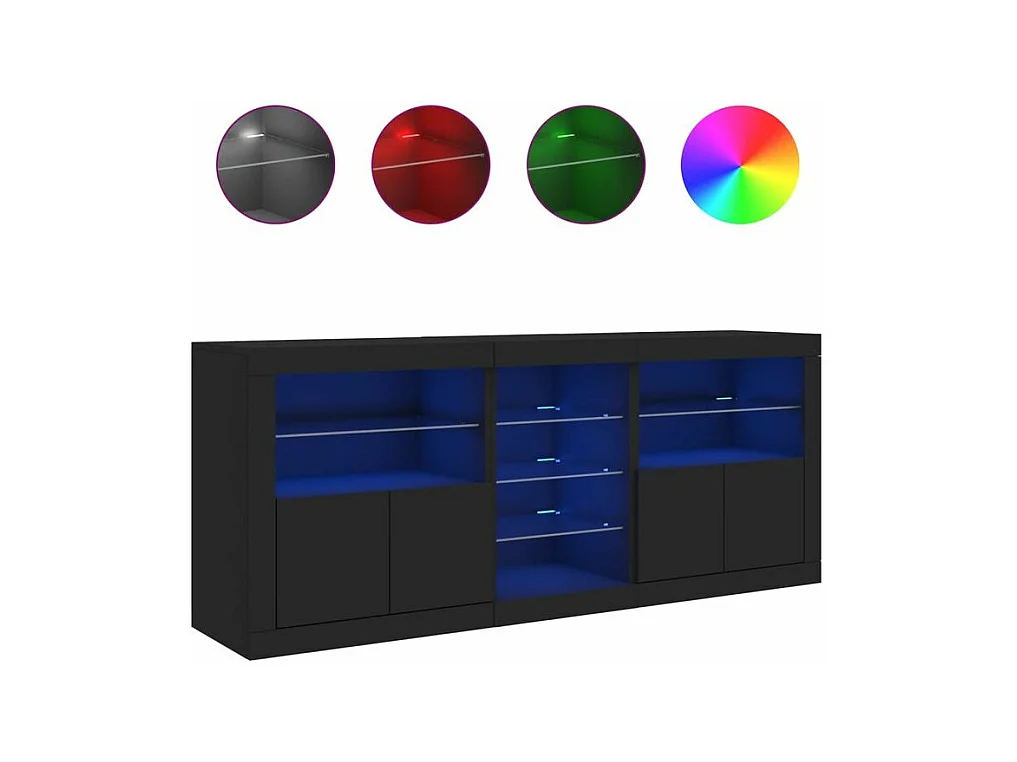 Buffet avec lumières LED noir 181,5x37x67
