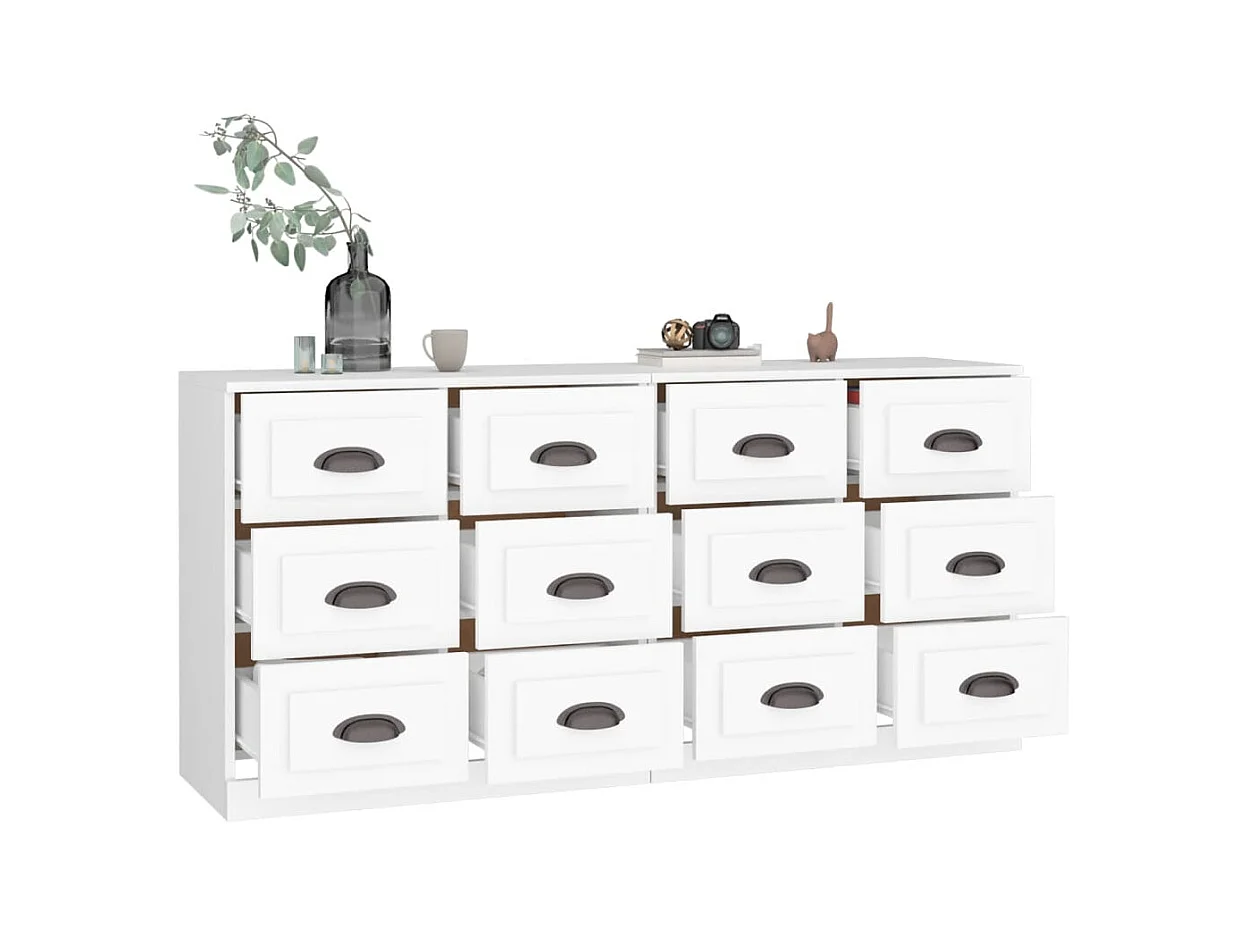 Buffets 2 pcs blanc bois d'ingénierie