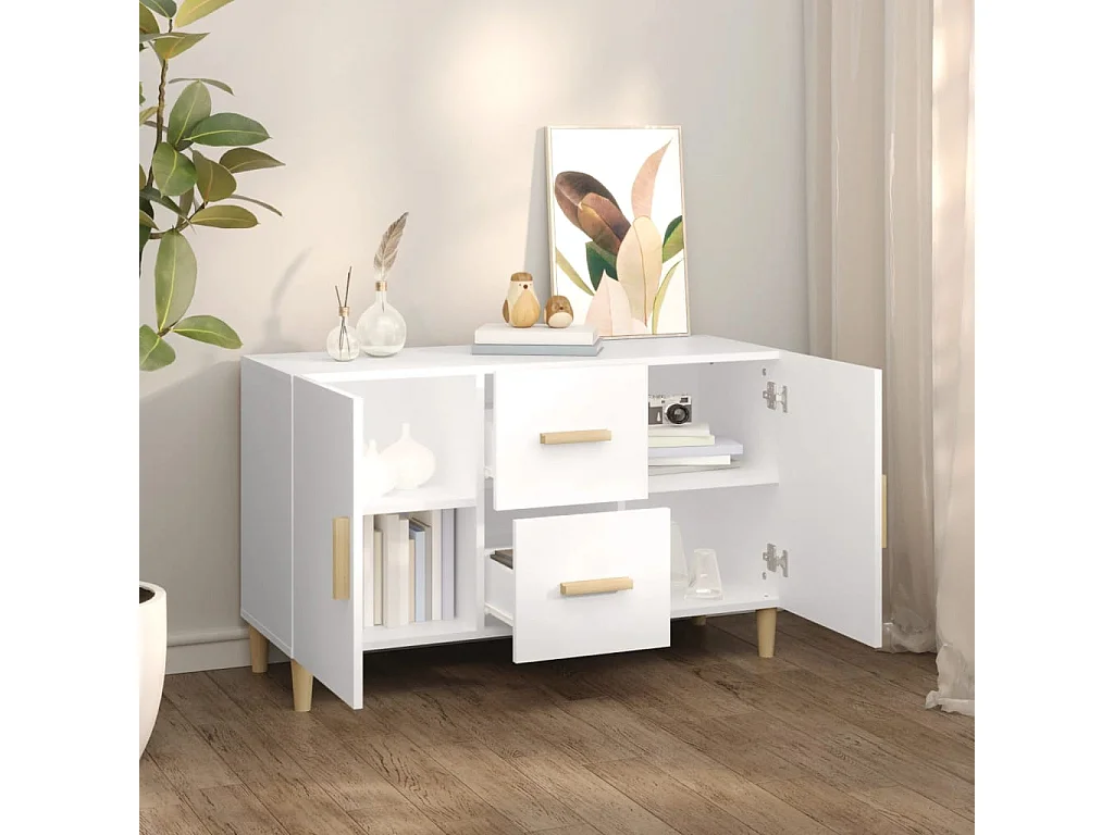 Buffet blanc 100x36x60 bois d'ingénierie