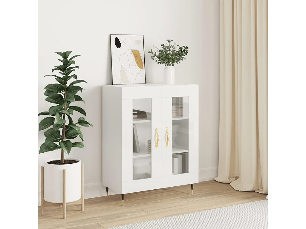 Buffet Blanc brillant 69,5x34x90 Bois d'ingénierie