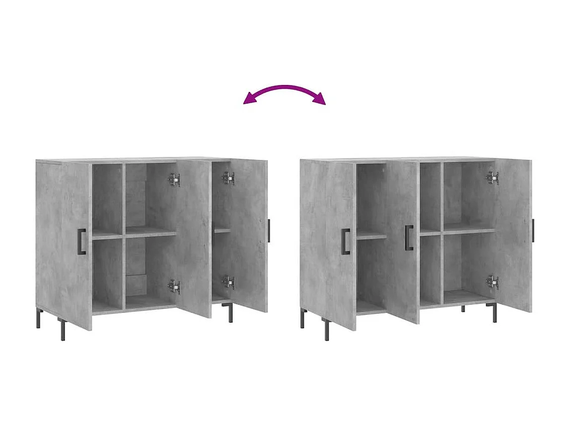 Buffet gris béton 90x34x80 bois d'ingénierie