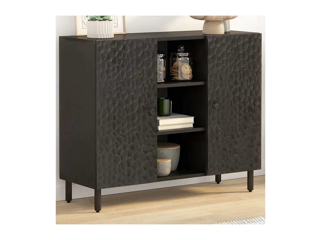 Armoire latérale noir 90x33x75 bois massif de manguier