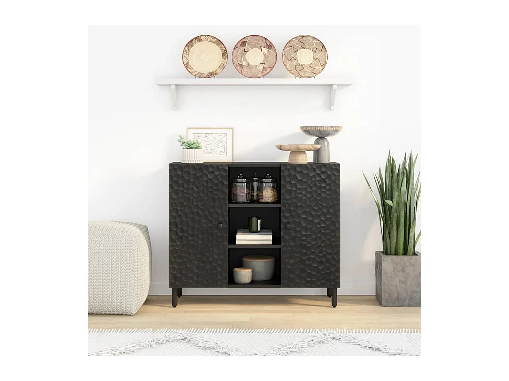 Armoire latérale noir 90x33x75 bois massif de manguier