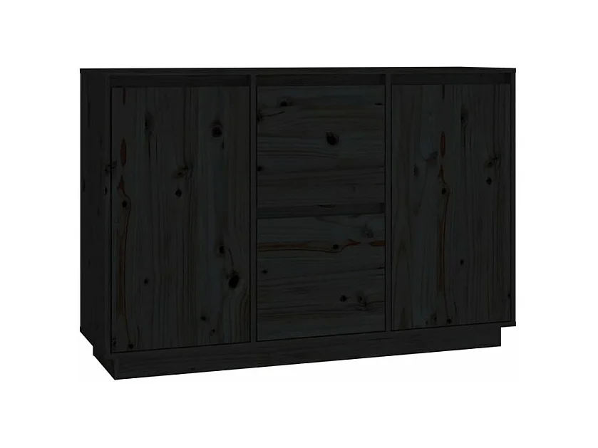 Petit buffet 2 portes 2 tiroirs en bois massif de pin Romane – Style classique et fonctionnel-Couleur Noir