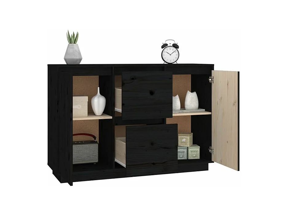 Petit buffet 2 portes 2 tiroirs en bois massif de pin Romane – Style classique et fonctionnel-Couleur Noir