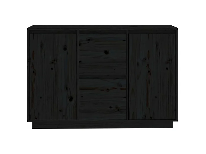 Petit buffet 2 portes 2 tiroirs en bois massif de pin Romane – Style classique et fonctionnel-Couleur Noir