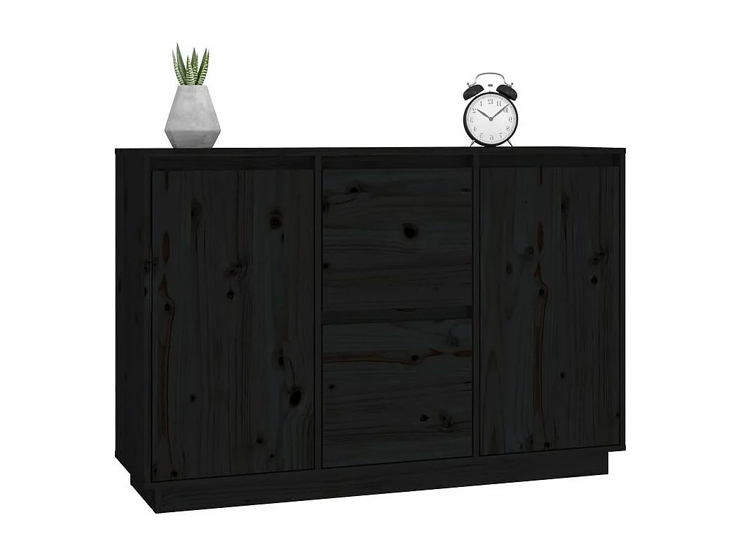 Petit buffet 2 portes 2 tiroirs en bois massif de pin Romane – Style classique et fonctionnel-Couleur Noir