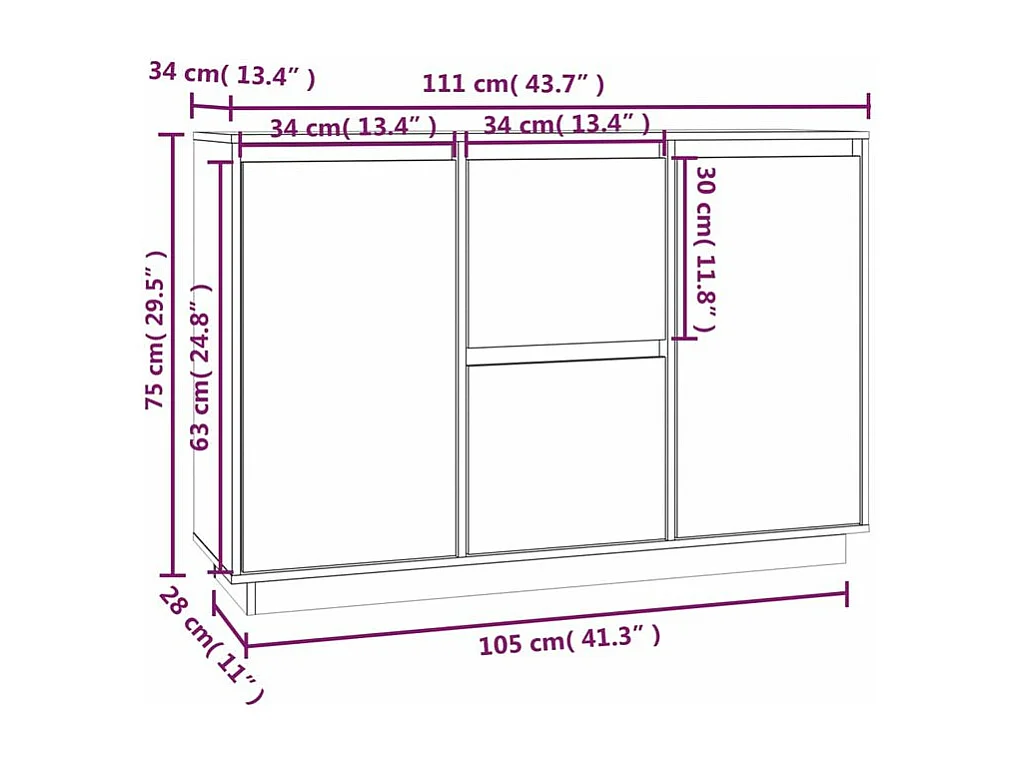 Petit buffet 2 portes 2 tiroirs en bois massif de pin Romane – Style classique et fonctionnel-Couleur Noir