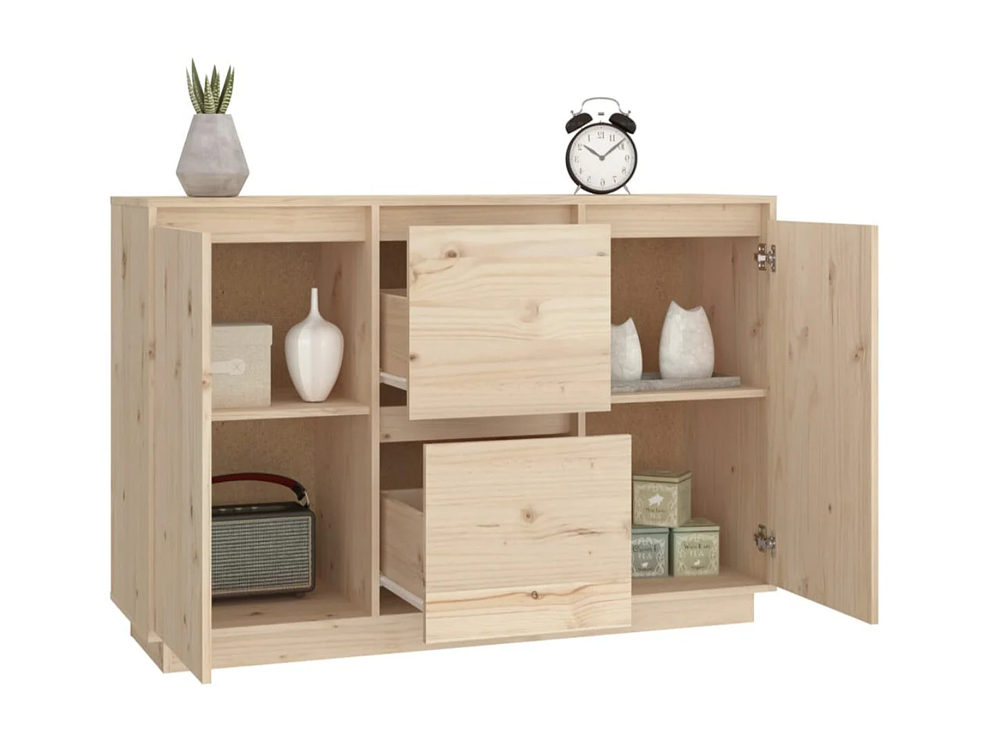 Petit buffet 2 portes 2 tiroirs en bois massif de pin Romane – Style classique et fonctionnel-Couleur Noir