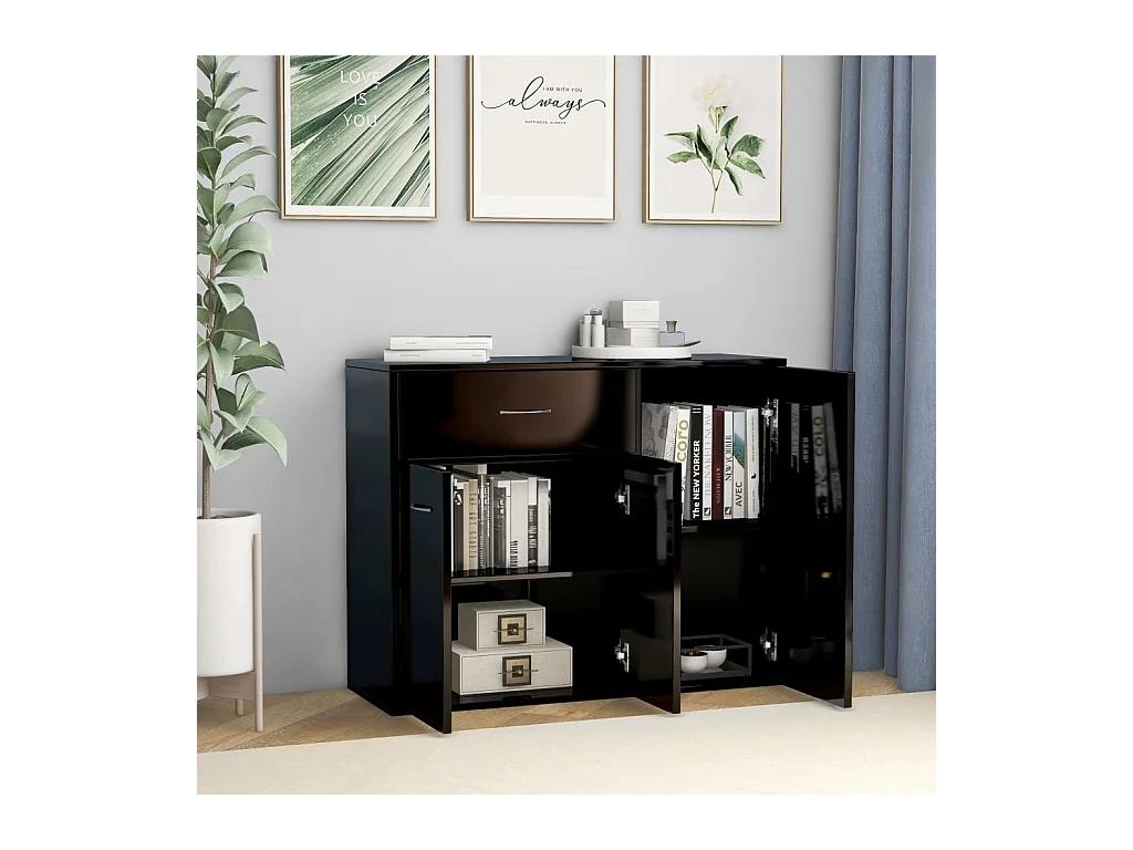 Petit buffet 3 portes et 1 tiroir Homa L 88cm - Gamme intemporelle-Couleur Noir