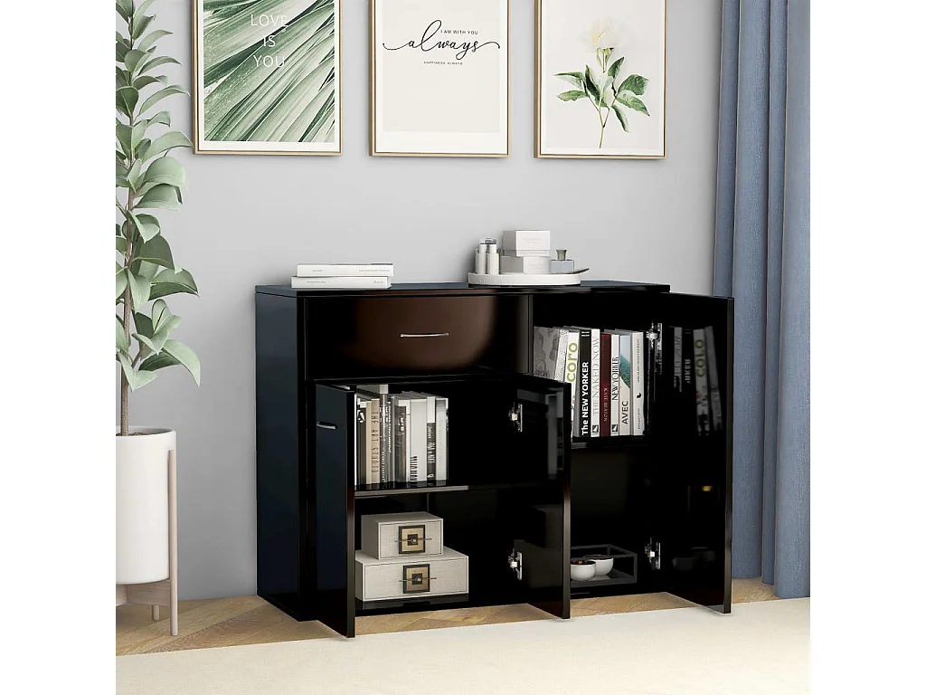 Petit buffet 3 portes et 1 tiroir Homa L 88cm - Gamme intemporelle-Couleur Noir