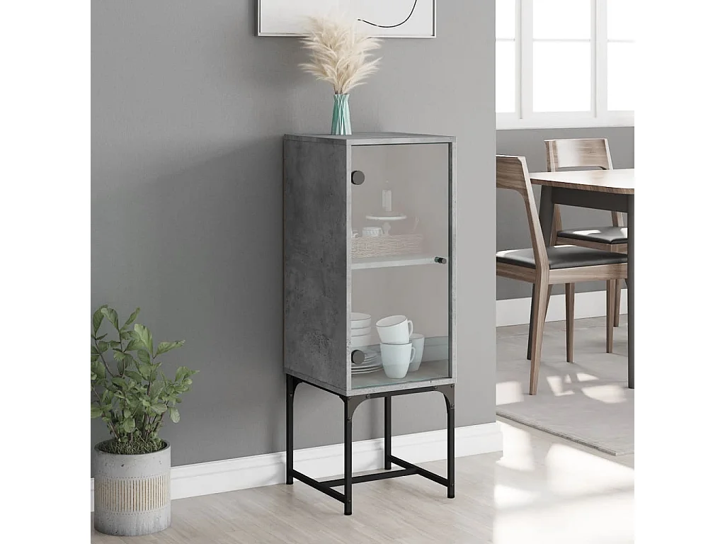 Armoire latérale avec porte en verre gris béton 35x37x100