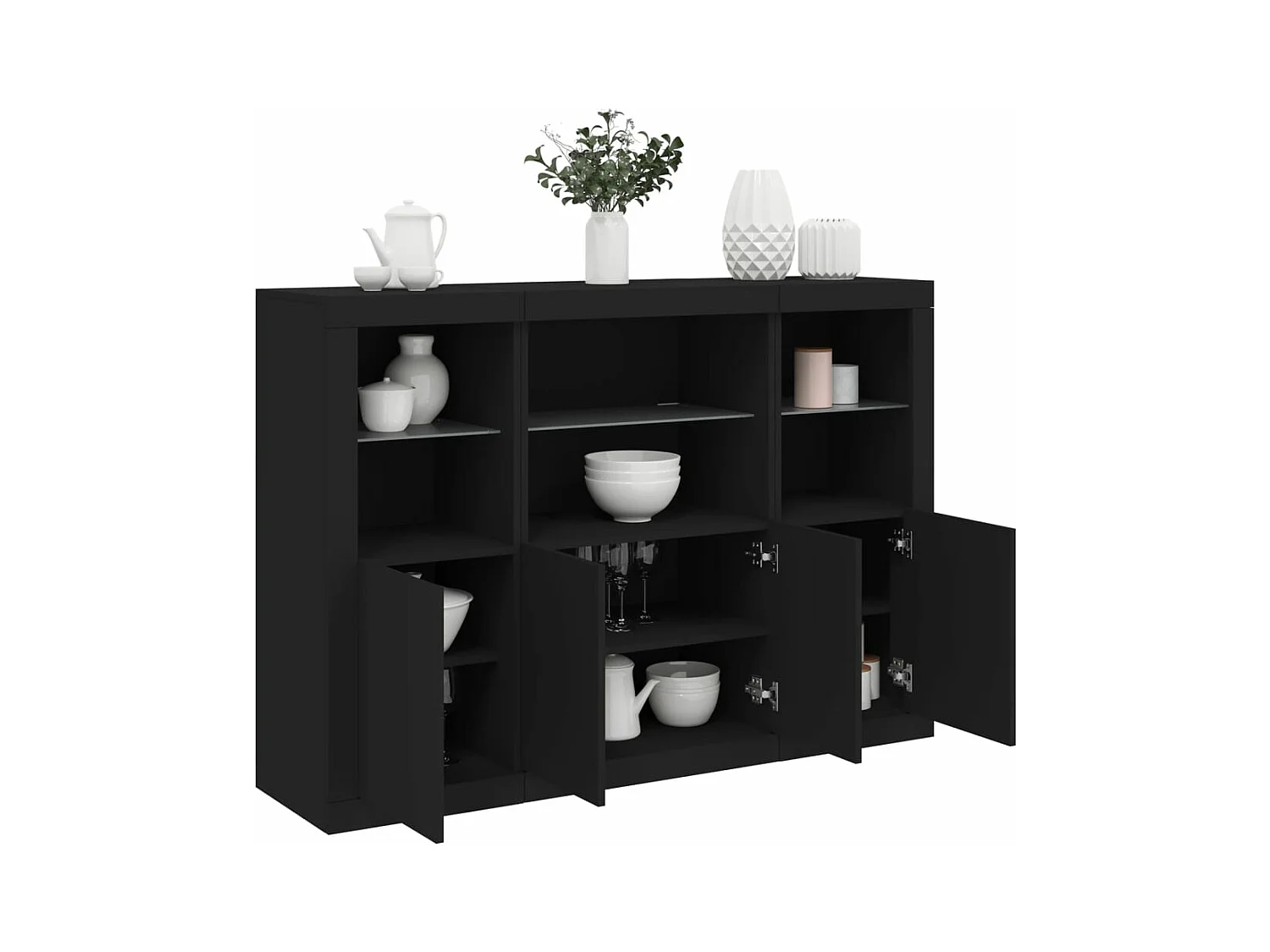 Buffets avec lumières LED 3 pcs noir bois d'ingénierie