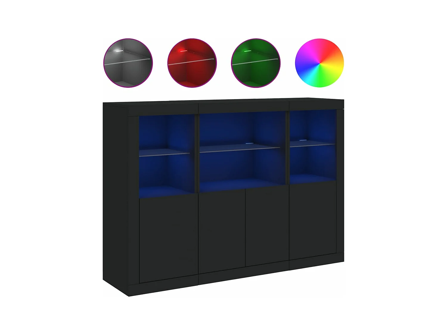 Buffets avec lumières LED 3 pcs noir bois d'ingénierie