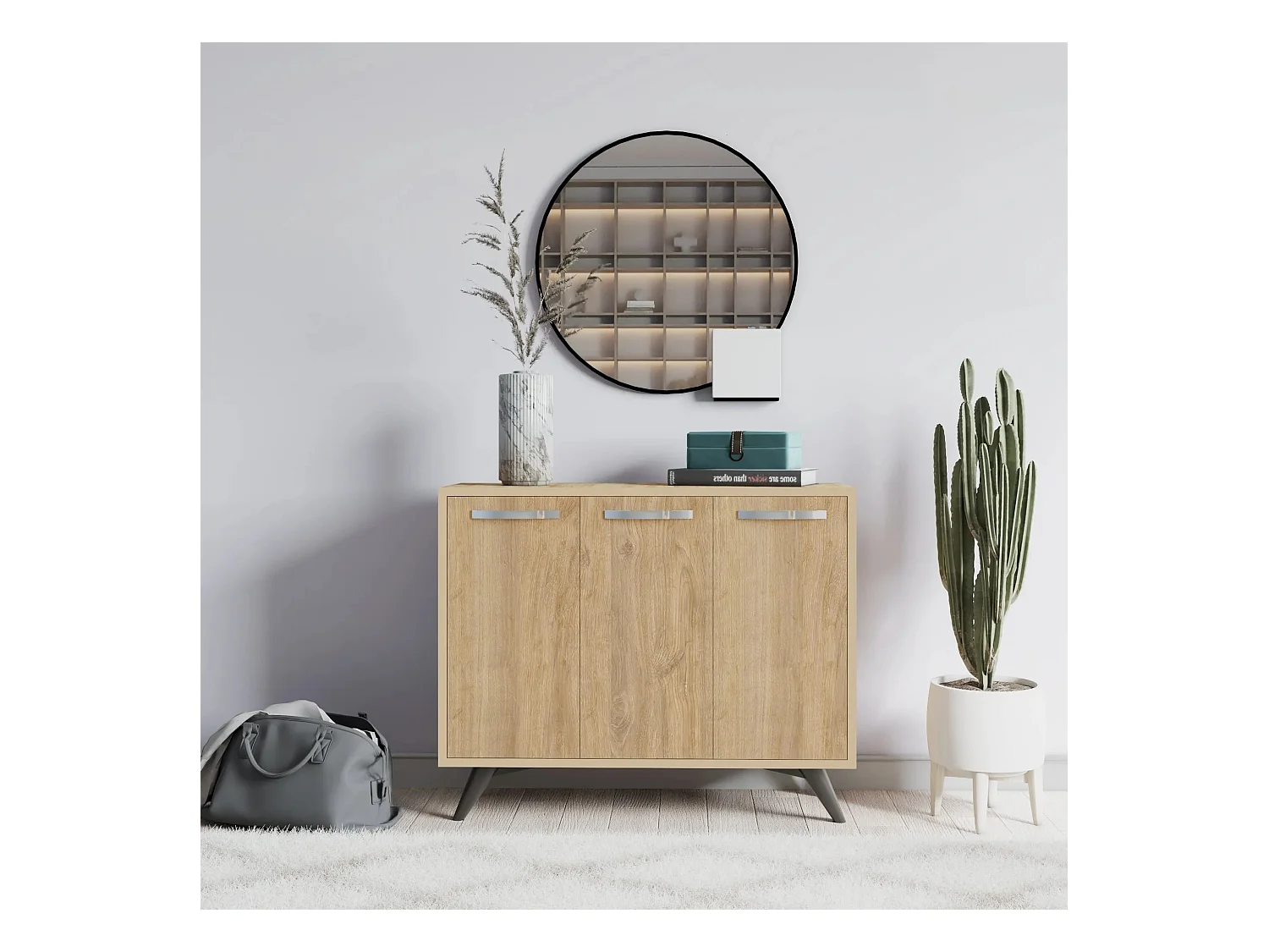 Petit buffet moderne chêne clair 3 portes Fabio 100cm