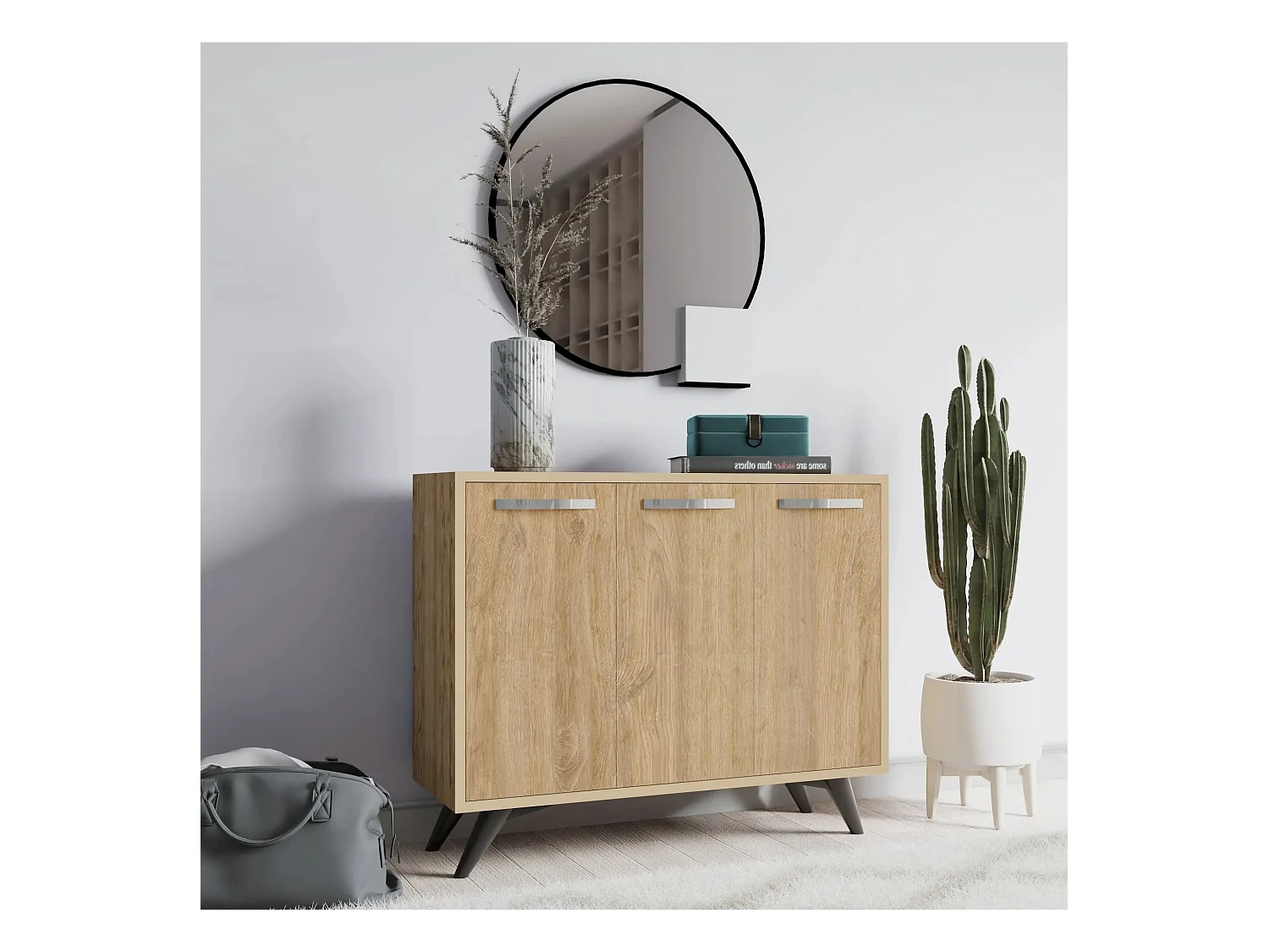 Petit buffet moderne chêne clair 3 portes Fabio 100cm