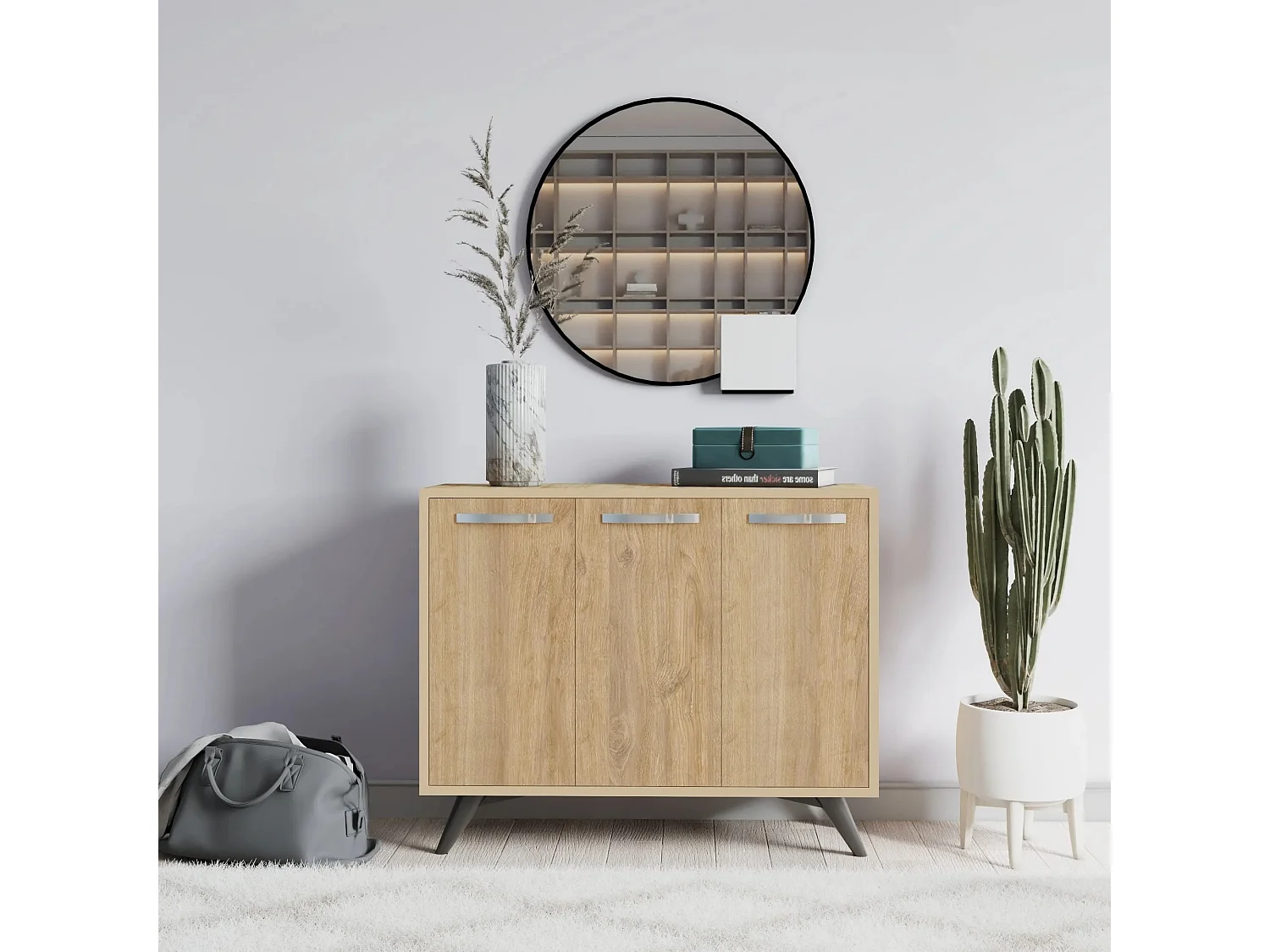 Petit buffet moderne chêne clair 3 portes Fabio 100cm