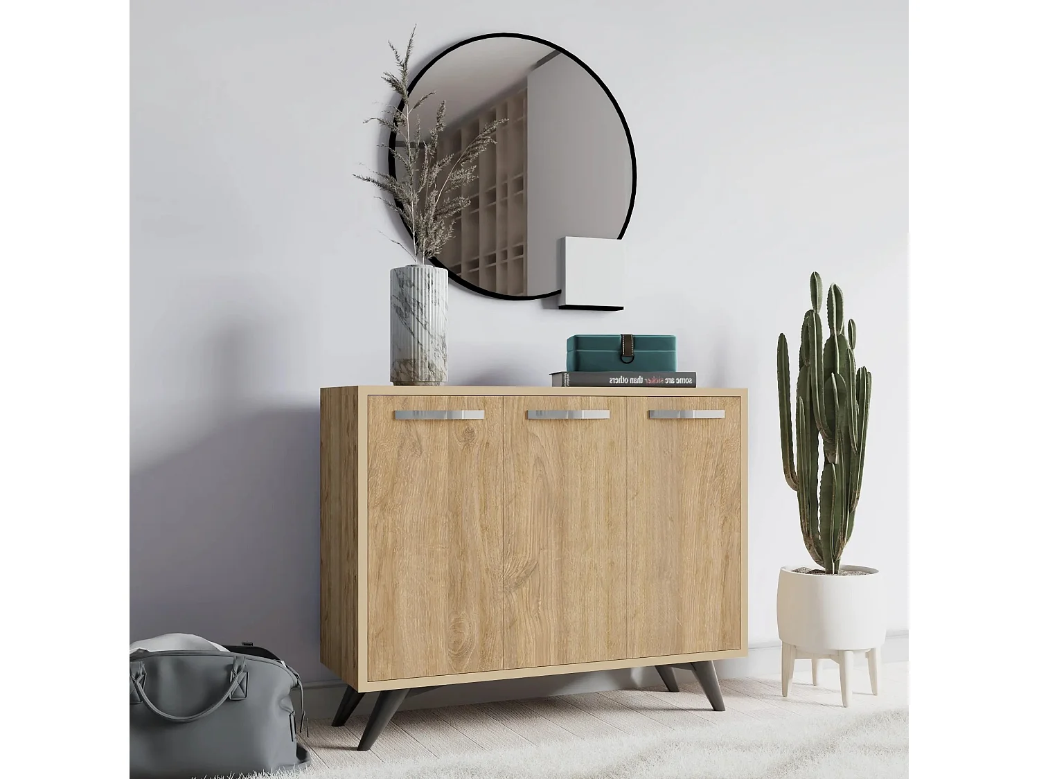 Petit buffet moderne chêne clair 3 portes Fabio 100cm