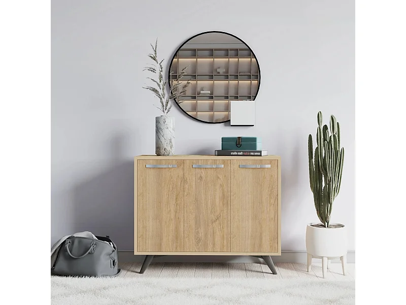 Petit buffet moderne chêne clair 3 portes Fabio 100cm