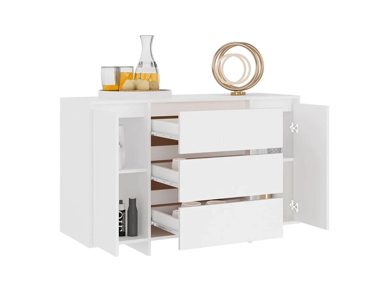 Petit buffet 2 portes 3 tiroirs 120cm – Modèle Camko-Couleur Blanc