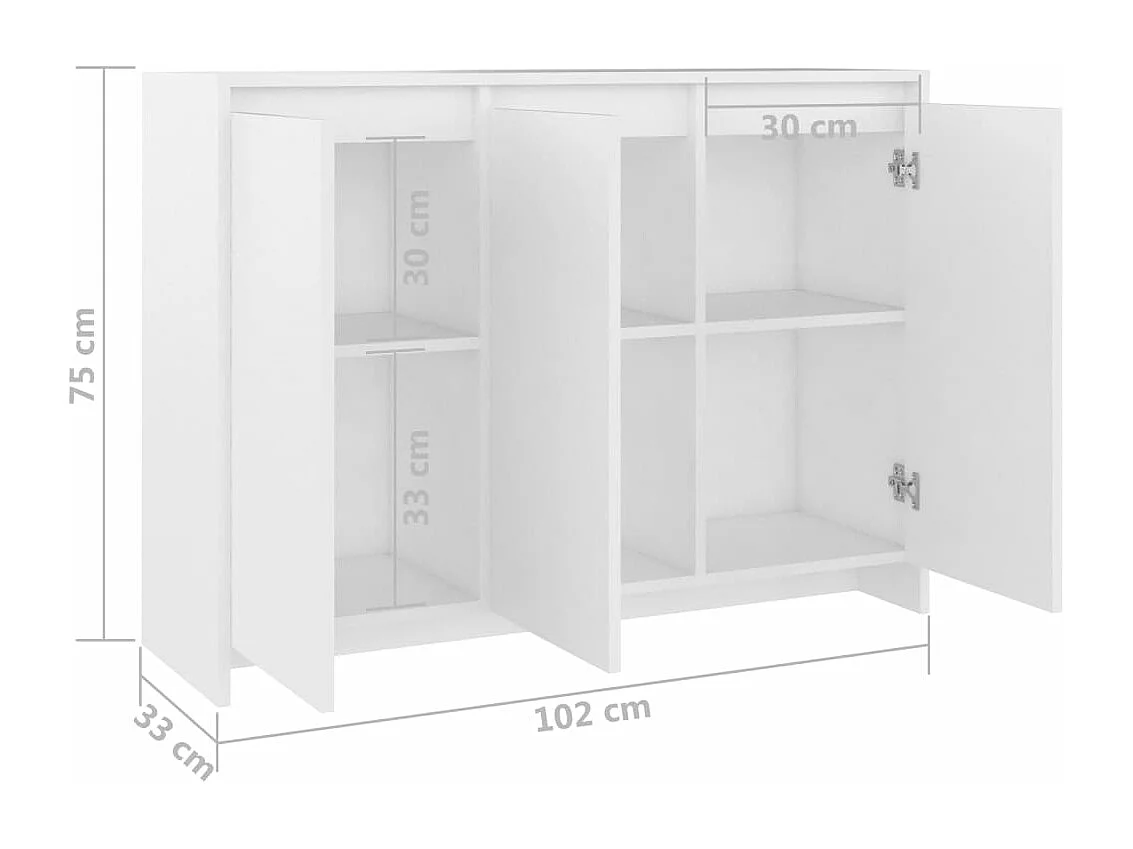 Petit buffet 3 portes 102cm – Modèle Kaola-Couleur Blanc