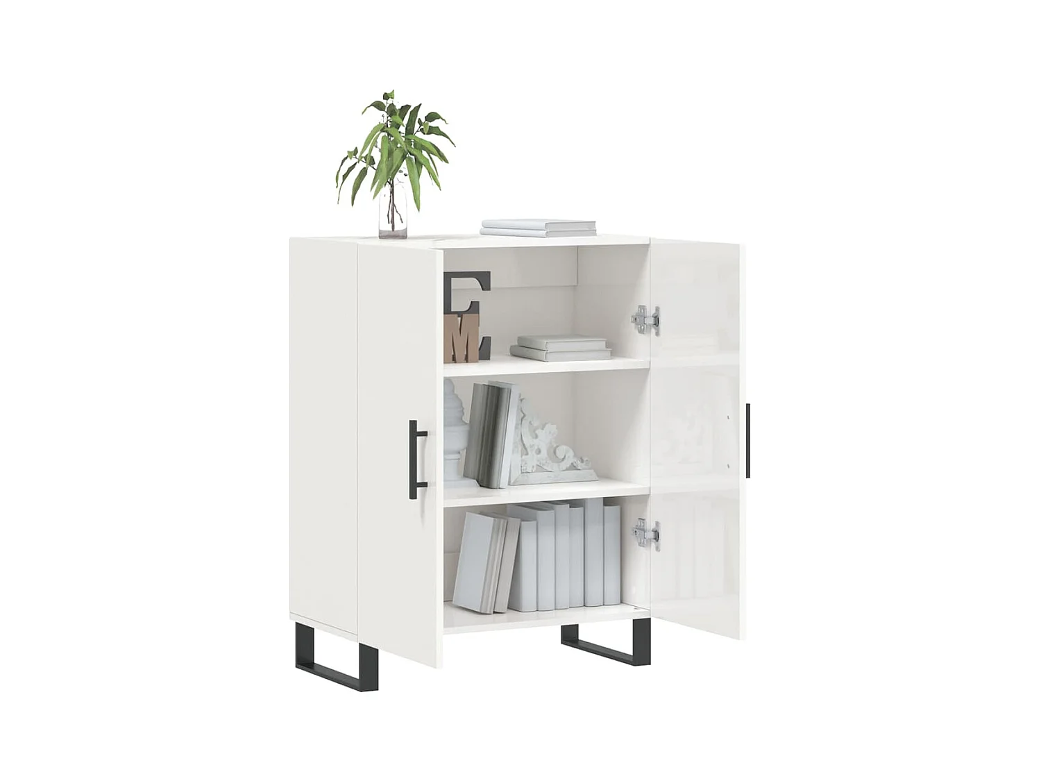 Buffet Blanc brillant 69,5x34x90 Bois d'ingénierie