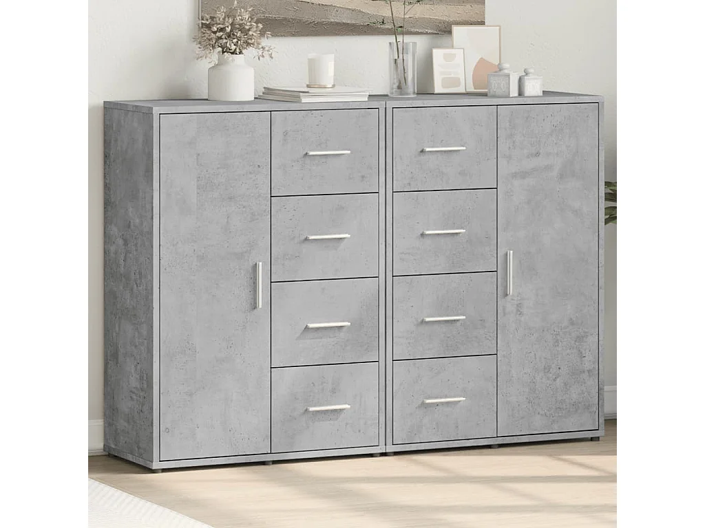 Buffets 2 pcs gris béton 60x31x84 bois d'ingénierie