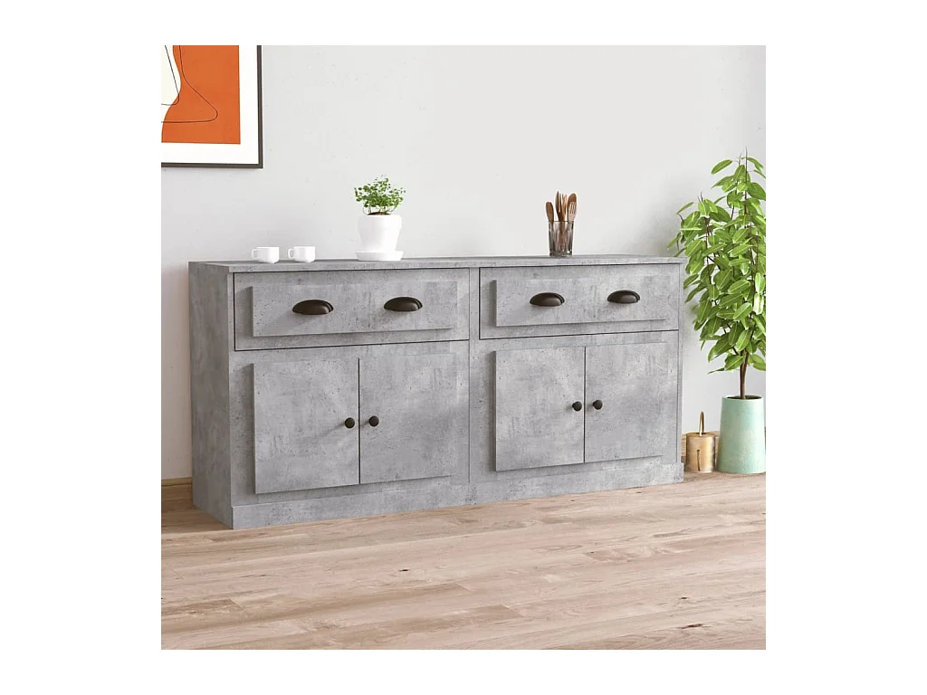 Buffets 2 pcs gris béton bois d'ingénierie