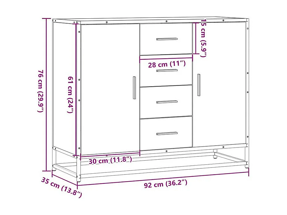 Buffet chêne sonoma 92x35x76 bois d'ingénierie