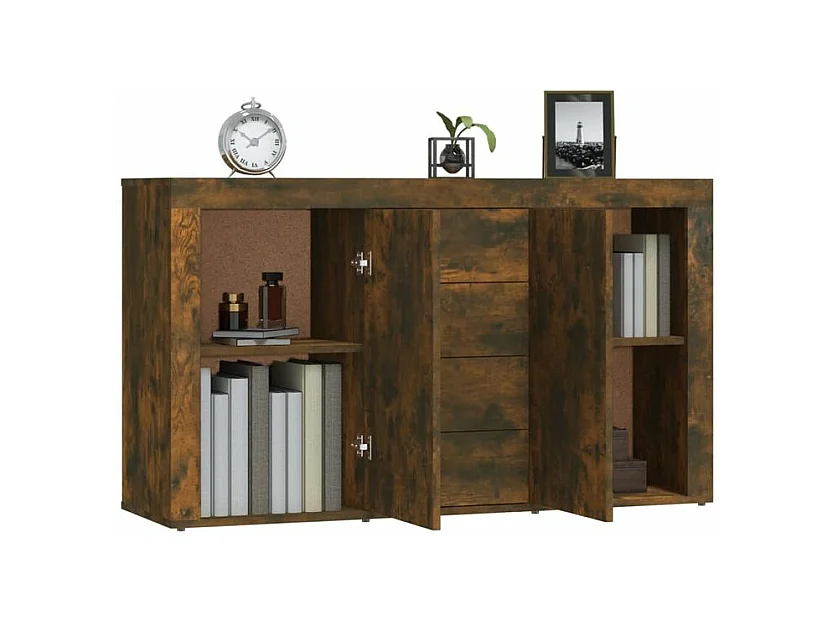 Petit buffet 2 portes 4 tiroirs 120cm – Modèle Takino-Couleur Marron fumé